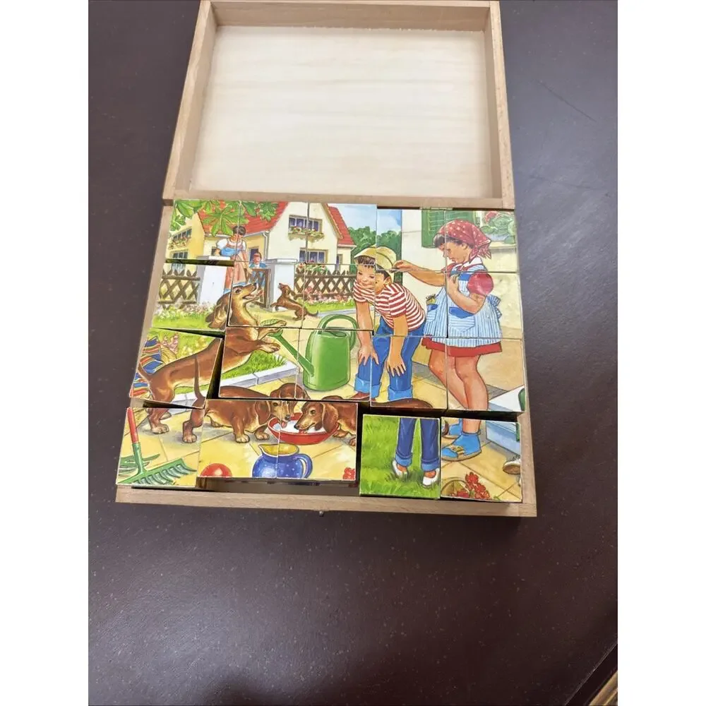 Vintage Bilderbaukasten Holzwurfel German Picture Cubes Wood Puzzle Blocks